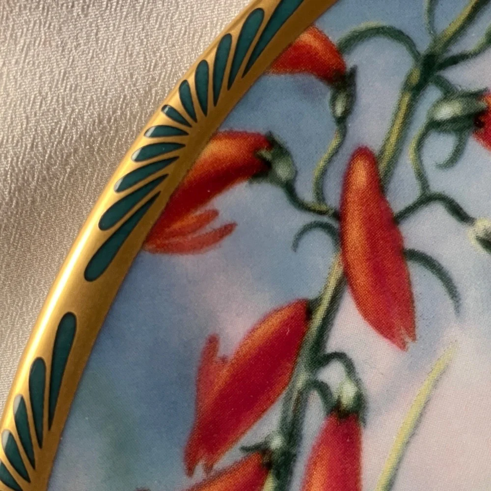 Decorative Hummingbird Ceramic Plate in Blue and Red - Collector Accent